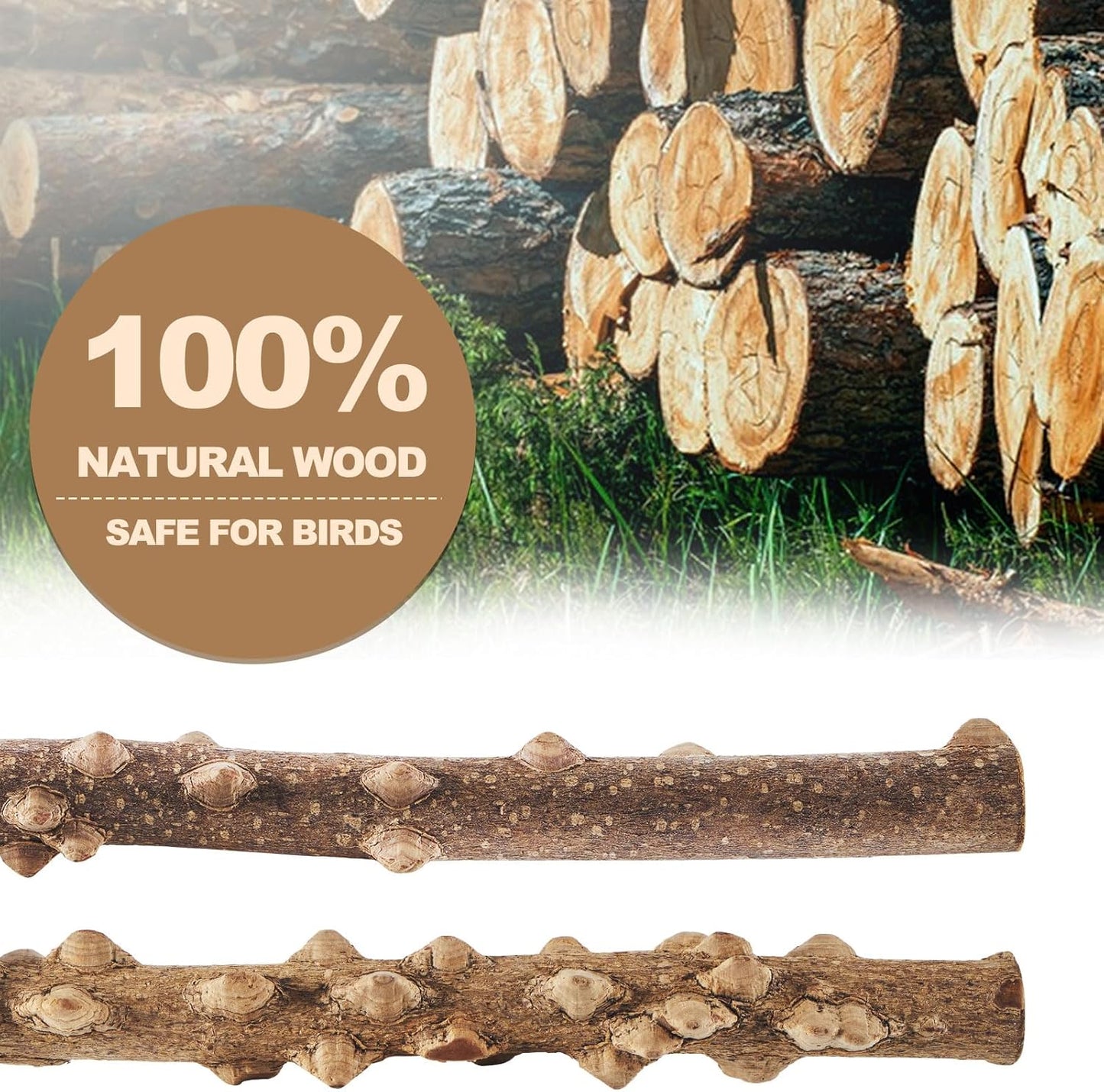 6-Piece Bird Perch Set - Natural Wood Grape Sticks, Paw Grinding Forks, Bird Stand & Toys for Parakeets, Cockatiels, Conure, Budgies