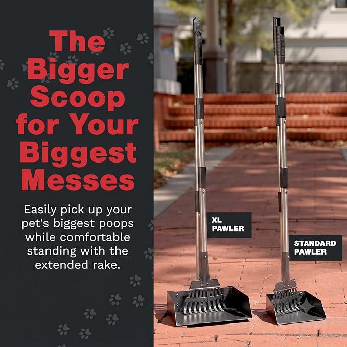 Metal Pooper Scooper for Dogs with Heavy Duty Long Handle Rake & XL Tray | Rustproof Aluminum Poop Scooper for Large Dogs, 36+" Handles and 9”W 9.5”L Extra Large Tray for Yard, Grass, Dirt & Gravel