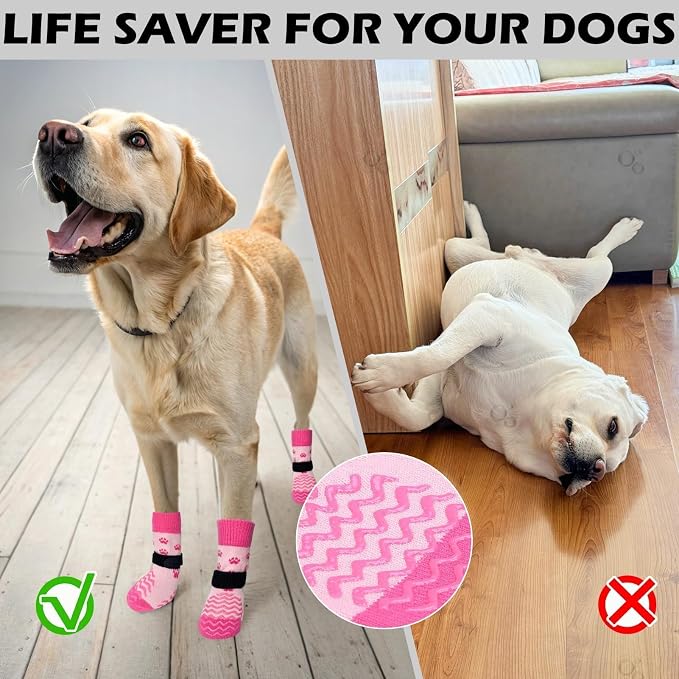 EXPAWLORER 6Pcs Anti Slip Dog Socks to Prevent Licking Paws, Dog Shoes for Hot Pavement Double Sides Dog Boots & Paw Protectors Booties for Hardwood Floors with Grip Small Medium Large Senior Dogs, M