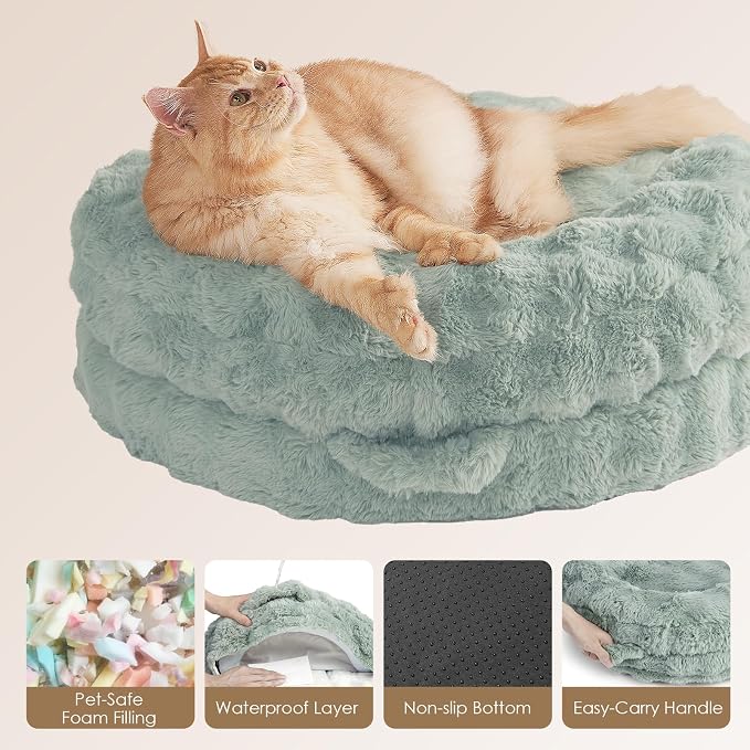 EHEYCIGA Soft Cat Couch Bed for Indoor Cats, Fluffy Small Dog Bed with Removable Washable Cover, Bolster Pet Sofa, Waterproof and Non-Slip, 26" x 26"x 8", Green