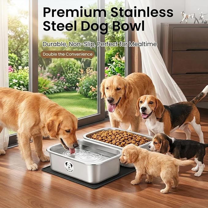 Stainless Steel Dog Bowls for Large Dogs, High Capacity Metal Dog Food Bowls, Food and Water Bowl for Larges, X-Large, and Big Dogs with Non-Slip Mat 1.25 Gallons, 2 Pack