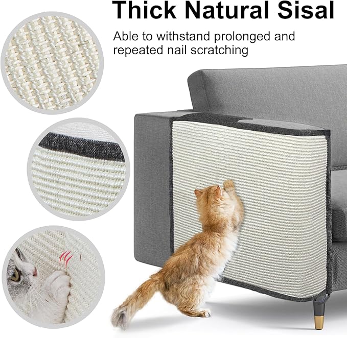 Cat Scratch Sofa Protector,Cat Scratching Couch Protector with 19.7''L*23.6''W Natural Sisal Cat Scratcher Mat for Protecting Couch Sofa Chair (Dark Grey/Right Hand)