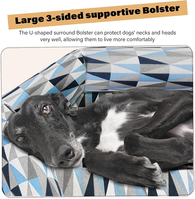 Elevated Dog Bed with Bolster, Raised Cooling Orthopedic Dogs Cot X-Large | Hexagon Outdoor Dog Bed with Metal Frame for Up to 130 lbs, Portable Dog Hammock for Patio Camping, Breathable Off the Ground