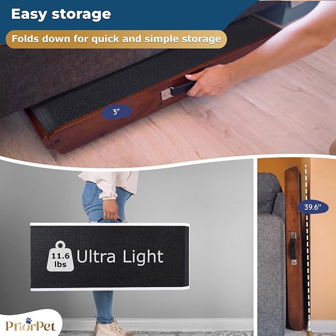 Dog Ramp for Couch – Non-Slip, Sturdy Build Foldable Wooden Dog Ramp – Supports up to 200 lbs – 7 Adjustable Heights (14"–20.5") – Enhanced Stability – Birchwood Pet Ramp for Small Dogs – Walnut