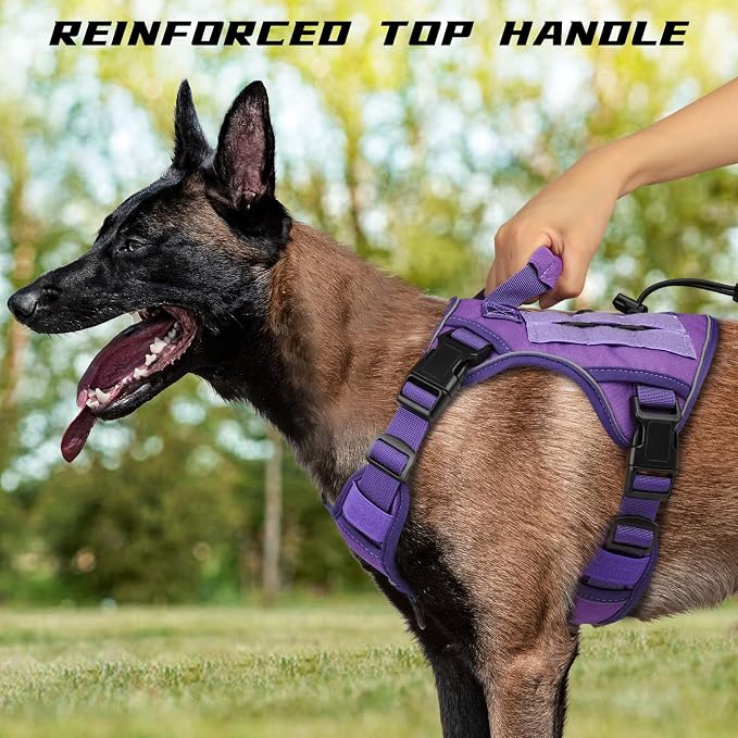 WINGOIN Purple Tactical Dog Harness for Small Dogs,No Pull Dog Harness | with Handle,Adjustable Reflective,Military K9 Style,Big Size Dog Vest,for German Shepherd,for Walking Training Hunting