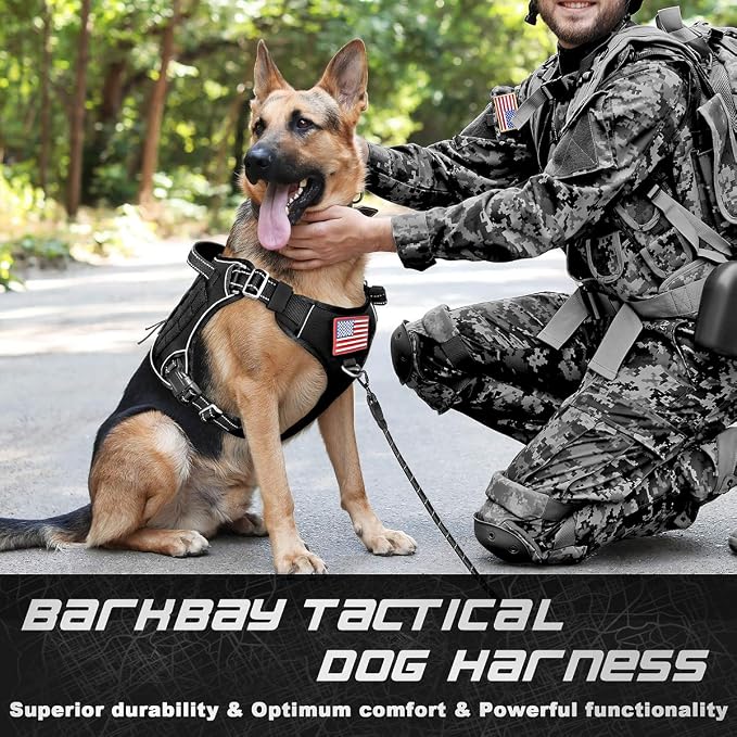 Tactical Dog Harness Large,Military Service Weighted Dog Vest Harness Working Dog MOLLE Vest with Loop Panels,No-Pull Training Harness with Leash Clips for Walking Hiking Hunting(Black,L)