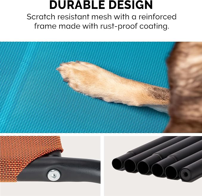 FurHaven Elevated Pet Cots - Cooling & Breathable Nylon Mesh Hammock for Dogs/Easy-to-Assemble / / Durable and Reinforced/Perfect for Rest & Relaxation Outdoors - Capri Blue, Medium