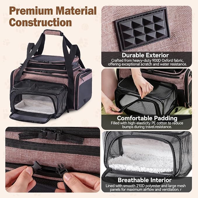 Cat Carrier Soft Sided, Expandable Pet Carrier for Medium Small Pets, Collapsible Travel Carrier with Hard Shell, 360° Panoramic Mesh