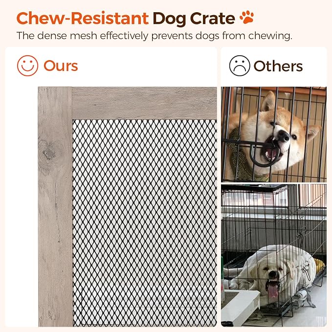 MAHANCRIS Corner Dog Crate Furniture, Wooden Dog Kennel End Table, Decorative Pet Crate Indoor Use, Furniture Style Dog House for Small Medium Dog, Dog Cage TV Stand, Greige and Black DCHG0801