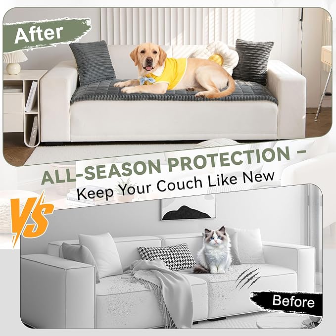 OTOB Couch Cover for Dogs Washable, Non Slip Plush Fuzzy Sofa Covers for 3 Cushion Couch Pet Friendly, Soft All Seasons Sofa Slipcover Cozy Furniture Protector (Dark Gray, 31.5" x 82.7")
