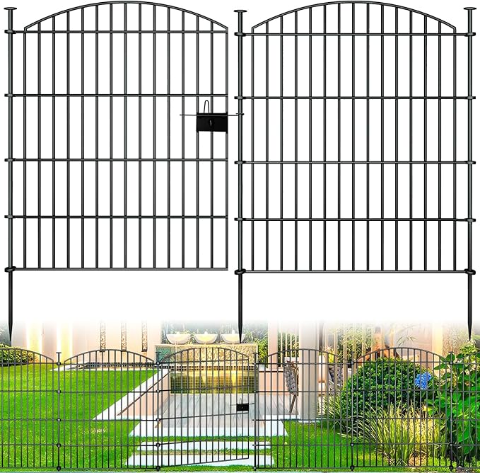 10 Panels Garden Fence Dog Fence Outdoor for Yard, 32in H x 23.6ft L Rustproof Metal Fencing with Ground Stakes | No Dig Animal Proof Containment for Pets/Rabbits | Durable Patio Security Panels