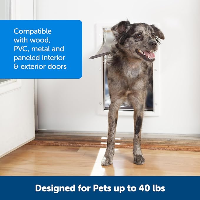 PetSafe Plastic Dog & Cat Door, Pets Up to 40 lb, Paintable, Medium | Flap Opening 8 1/8 in W x 12 1/4 in H, Snap-on Closing Panel, Paintable Frame, Easy DIY Install
