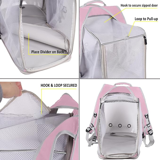 Square Back Extension Pet Backpack Carrier for Cat and Small Puppy up to 12 Pounds, Clear Space Capsule Astronaut Transparent Bubble Window Backpack to Carry and Transport Cat to Vet and Traveling
