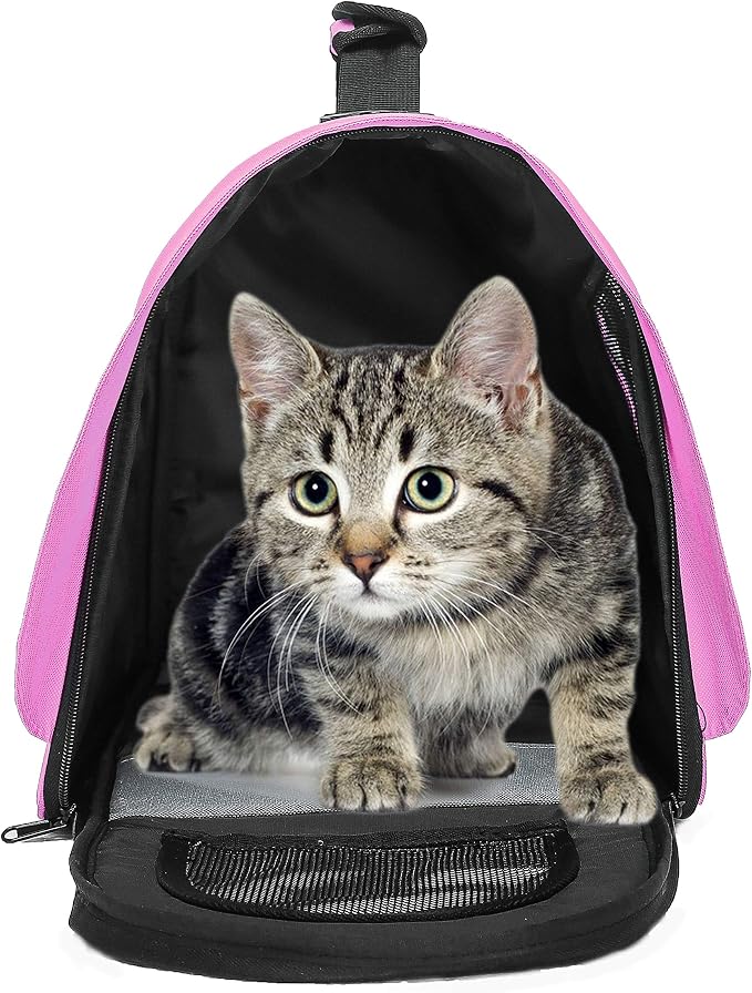 Pawer 18” x 11”x 11” Soft-Sided Foldable Airline Approved Pet Carrier for Cat, Puppy and Small Dog, Washable 600D Oxford Fabric, with Handle and Strap for Carry, Multiple Colors Available