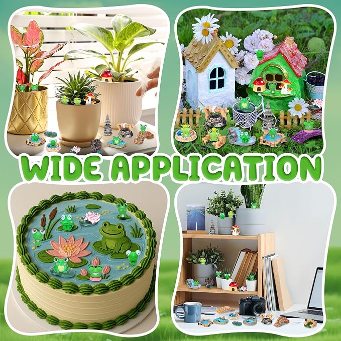 24 Pcs Mini Resin Frog Figures Miniature Fairy Garden Accessories Mushroom Pond Bridge Lighthouse Figures Water Well Fake Lawn Figurines Decoration for DIY Craft Plant Pot Garden Decor