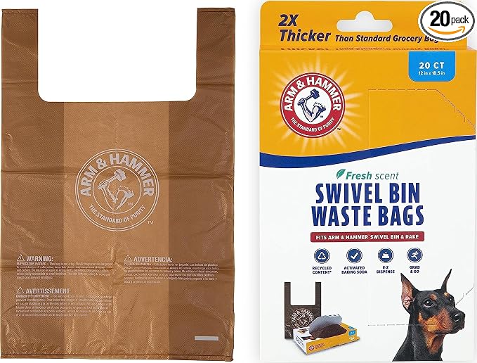 Arm & Hammer Heavy Duty Pet Waste Bags for Swivel Bin & Rake Dog Pooper Scooper, 20 Count Refill Bags (Packaging May Vary)