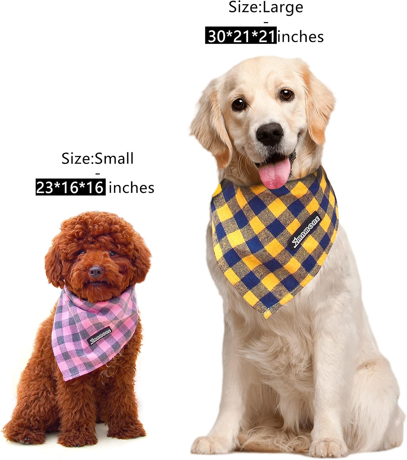 Adjustable Plaid Dog Bandanas,1PC Soft Washable Cotton Triangle Bib Kerchief Scarfs for Small Medium Large Dogs and Cats(Square Yellow, Large)