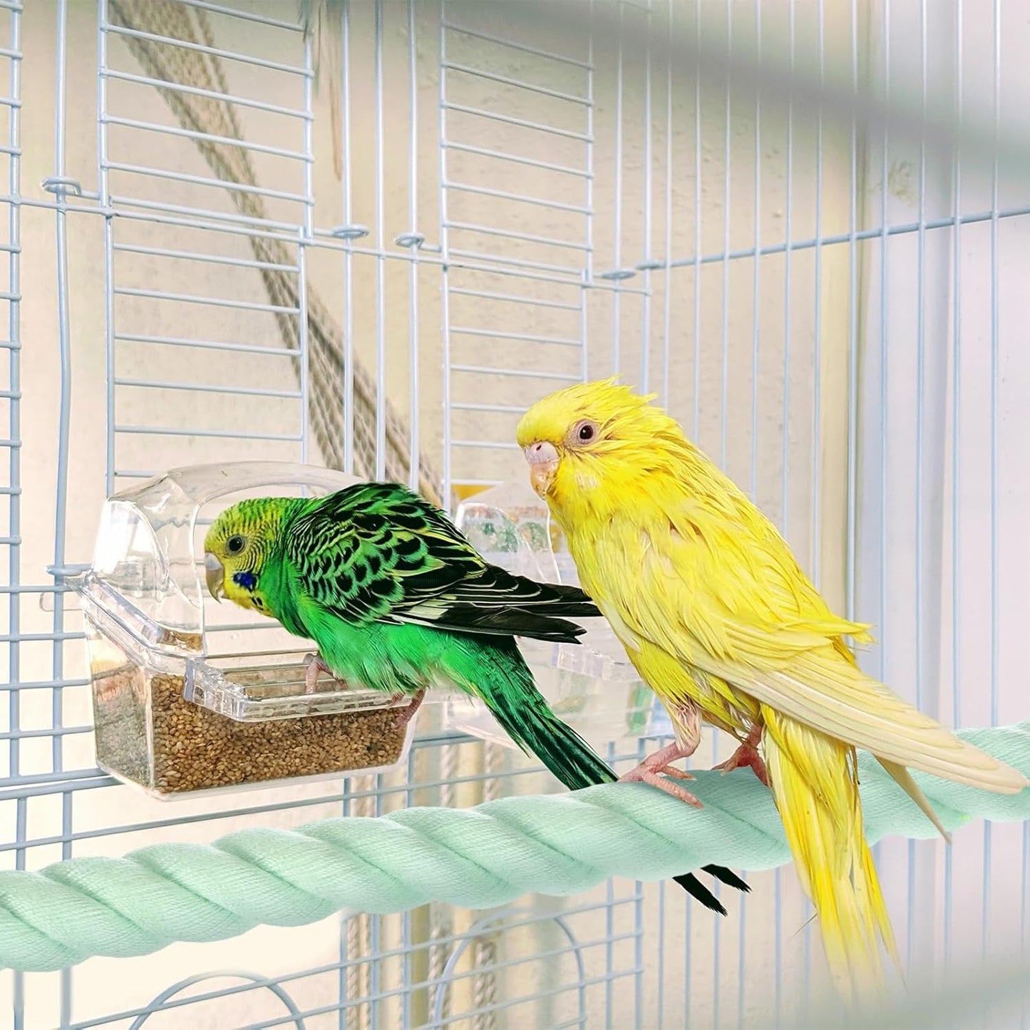 2-Pack Rope Perches for Bird Cages, 31.5 in Length Comfort Grip Flexible Rope Perch Beak & Paw Grinding for Parrots/Cockatiels/Parakeets, Bird Platform Sand [Cyan]