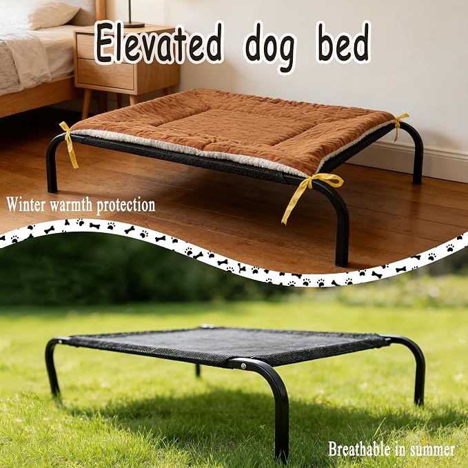 XCL Elevated Dog Bed for Large Dogs, Cooling Raised Dog Bed, Outdoor and Indoor Breathable Mesh Non-Slip Frame Pet Beds, Easy Clean, Installation, Equipped with Pet Cushion, 40In
