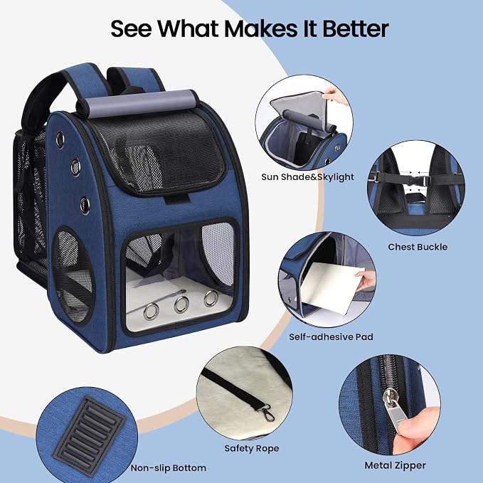 Expandable Cat Carrier Backpack,Large Space,Airline Approved,18 lbs | Portable Pet Carrier Backpack with Super Ventilated, Ideal for Traveling/Hiking /Camping/ Vet, Blue