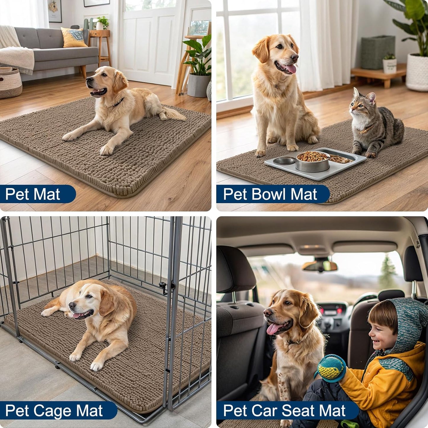 Smiry Dog Door Mat for Muddy Paws 40x32, Absorbs Moisture and Dirt Doormat, Non-Slip Washable Quick Dry Chenille Front Door Mat Indoor Entrance, Entryway Carpet for Inside Floor, Camel
