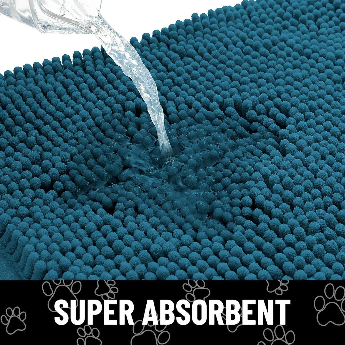 Smiry Dog Door Mat for Muddy Paws, Absorbent Dirt Trapper Non Slip Quick Dry Washable Chenille Mat for Mud Dogs, Entry Rug for Indoor and Outdoor (36x24 Inches, Atlantic Blue)