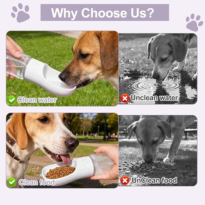 Dog Water Bottle, Portable Water Bottle with Food Container for Dogs Cat Pet Hiking Walking Travel Camping, Leak-Proof Dog Water Bowl Dispenser with Feeder Function Puppy Essentials