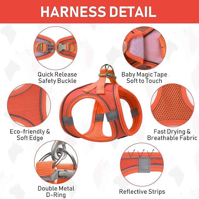 GAMUDA Small Pet Harness Collar and Leash Set, Step in No Chock No Pull Linen Fabric Soft Mesh Dog Vest Harnesses Reflective for Dogs Puppy Cats Kitten Rabbit (Orange, XXS)