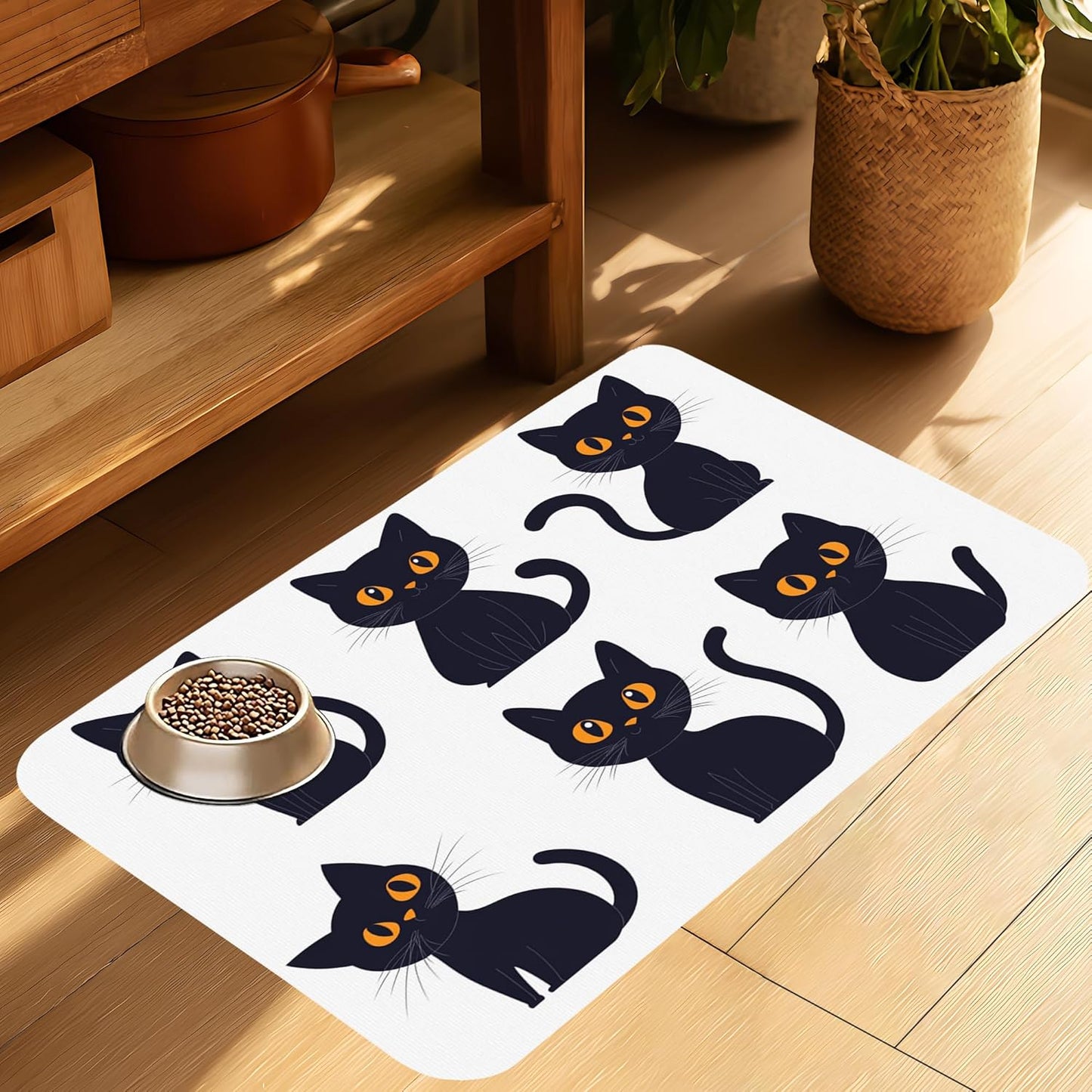 Cute Black Cats Dog Food Mat-Absorbent Pet Feeding Mat for Food and Water Bowl, Quick Dry Dog Placemat with Rubber Backing-No Stains Pet Supplies for Messy Drinkers 16"x24"