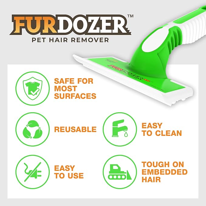 FurDozer Pet Hair Remover & Auto Detailing Tools - Cat & Dog Hair Remover for Carpets, Car Interiors, Couches, Bedding, & Pet Furniture (Green, (2 Pack) - X6)