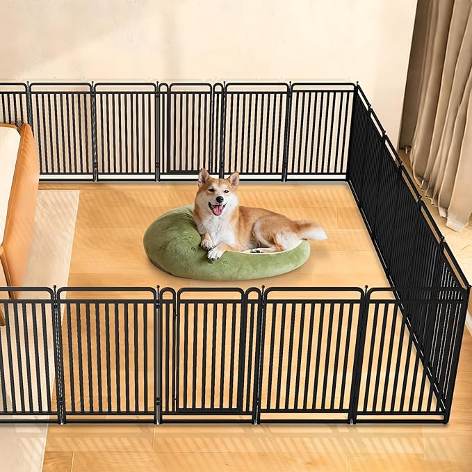 New Thickened Version Dog Playpen, 43 Inch Dog Fences for The Yard, Portable Outdoor Dog Playpen for Large/Medium/Small Dogs, Foldable Metal Dog playpen, with Doors (16 Panels, 43 Inch)