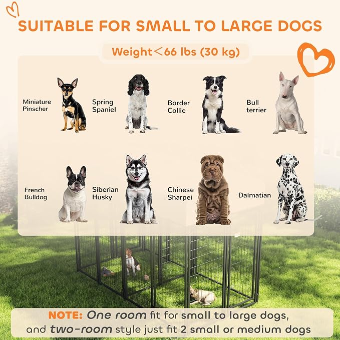 PawHut Outdoor Dog Kennel with 2 Rooms, 8' x 4' x 6' Heavy Duty Welded Wire Dog Playpen Enclosure with Escape-Proof Lock, UV-Resistant & Waterproof Cover, for Large Dogs, Chickens, Ducks, Silver | Heavy Duty Welded Wire Dog Playpen Enclosure, Escape-pr...