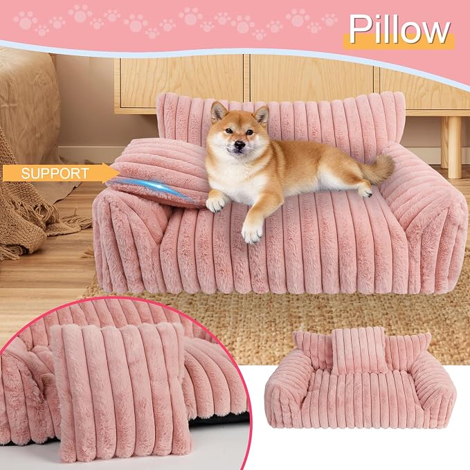 Cute Dog Couch for Medium Large Dogs,Dog Cat Couch Sofa,Dog Bed,L,Pink | Dog Couch Bed with Removable Washable Cover,Cute Fluffy Pet Sofa Cat Couch Bed,Washable Dog Bed Medium Large Size Dog