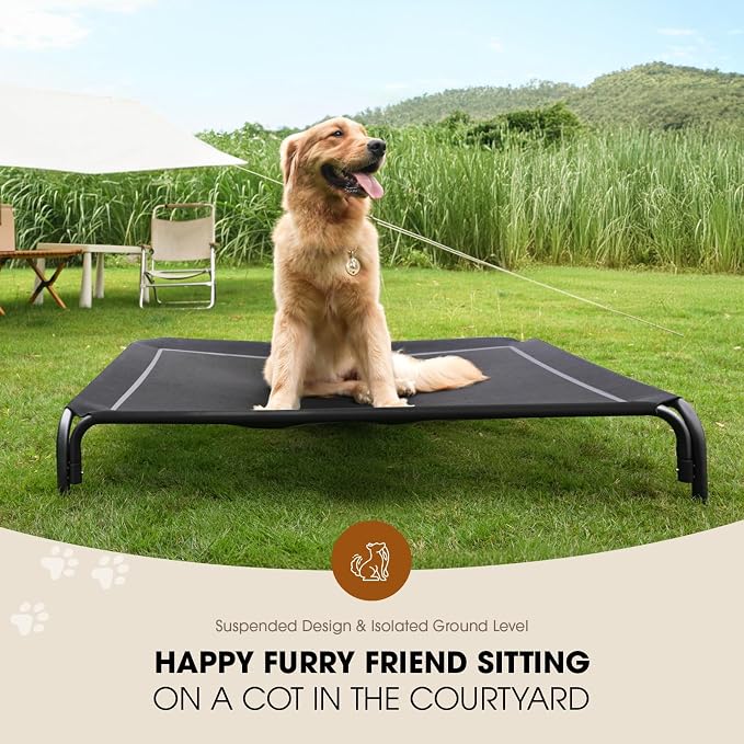Czpalo Outdoor Elevated Dog Bed for Large Sized Dogs, No-Tool Assembly. | Raised design promotes airflow. Tool-free assembly, easy-to-clean mesh, portable, with anti-skid feet. Indoor/outdoor use.