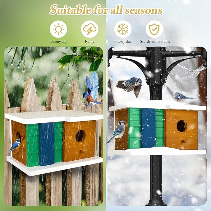 CLACKIBUKVYZ Bird House - Wooden Birdhouse with 2 Entrances - Outdoor Hanging Bird Nesting Box for Bluebirds, Finches, Cardinals - Durable Solid Wood Design, Ideal for Garden Decoration