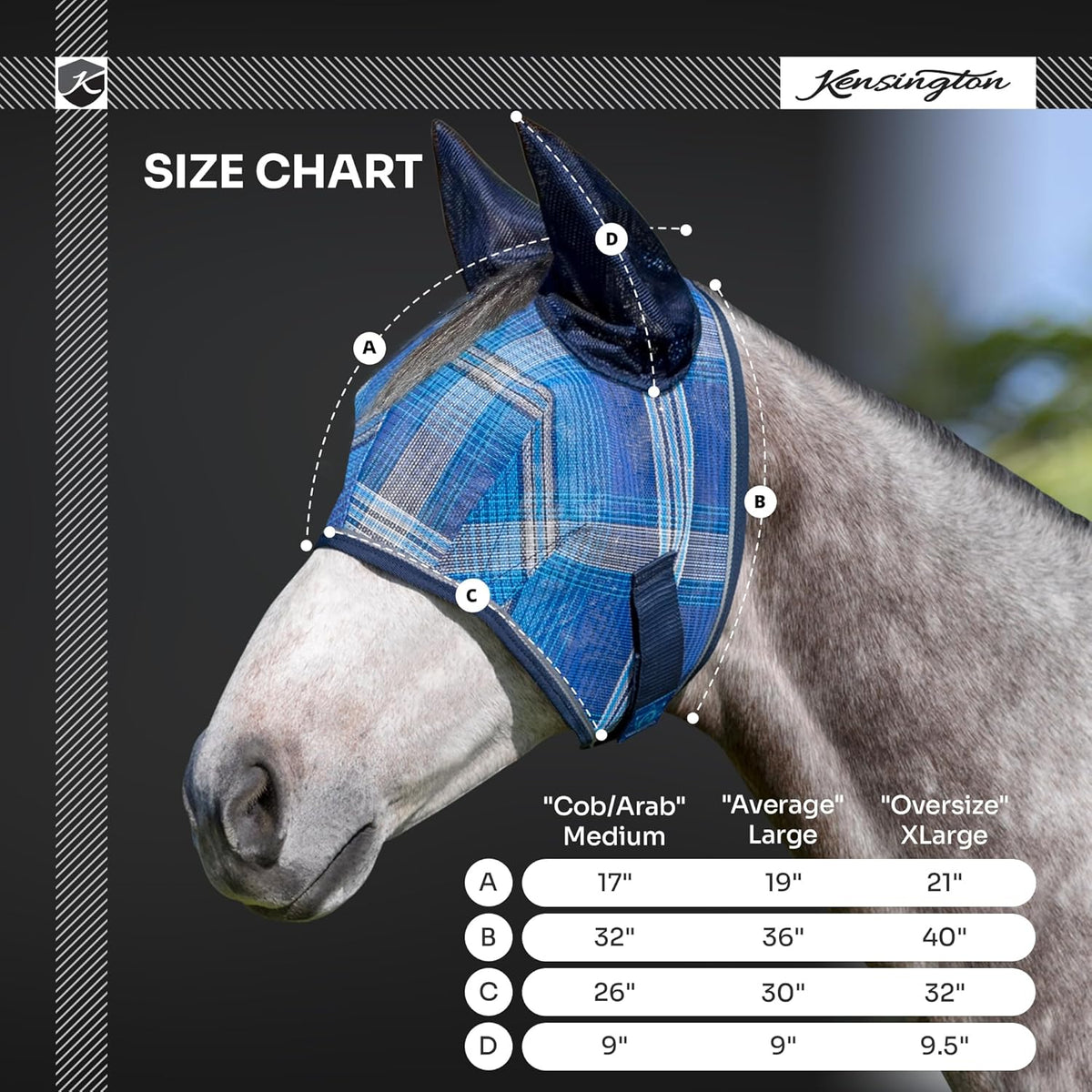 Kensington Signature Fly Mask w/Web Trim, Soft Mesh Ears & Forelock Opening Size: M-Small Horse Color: 181 - Kentucky Blue