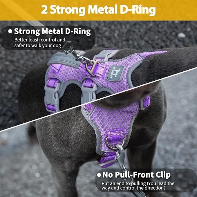 Escape Proof Harness,No Slip Dog Harness Escape Proof,Fully Reflective Harness with Handle,Breathable,Durable,Adjustable Vest for Medium Dogs Walking,Training & Running Gear(Lavender Purple,M)