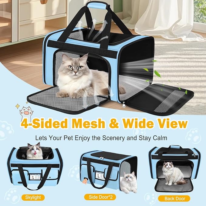 HUANLANG Cat Carrier Airline Approved,Soft-Sided Dog Carriers for Small Dogs Medium Cats,Pet Travel Carrier Up to 20 Lbs,Collapsible Cat Bag
