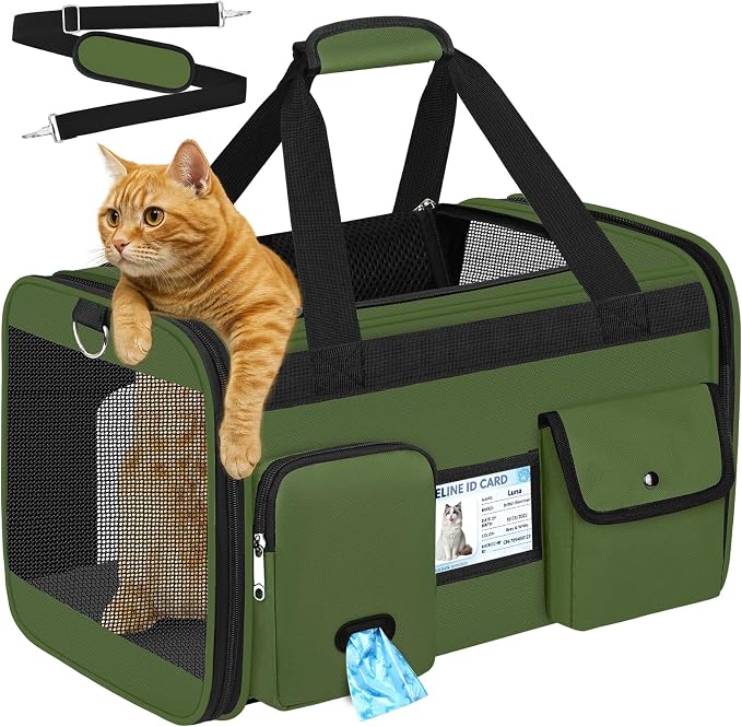 HUANLANG Cat Carrier Airline Approved,Soft-Sided Dog Carriers for Small Dogs Medium Cats,Pet Travel Carrier Up to 20 Lbs,Collapsible Cat Bag