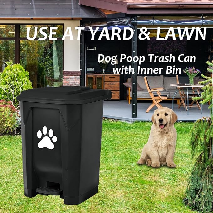 Outdoor Trash Can Dog Poop Bin Dog Waste Trash Can Pet Outside Garbage Can | Dog Poop Trash Can With Lid Outdoors Pet Waste Station Dog Disposal Container Garden Yard Home Bin Bucket & Waste Bags, Black