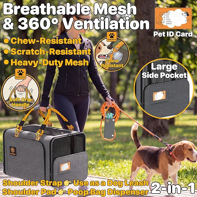PAWZIDEA Expandable Large Pet Carrier with Wheels, 24x16x16 in Rolling Cat Carrier for 2–4 Cats up 55lb, Soft-Sided Collapsible Small Medium Dog Crate for Car Travel, Telescopic Handle, Storage Pocket