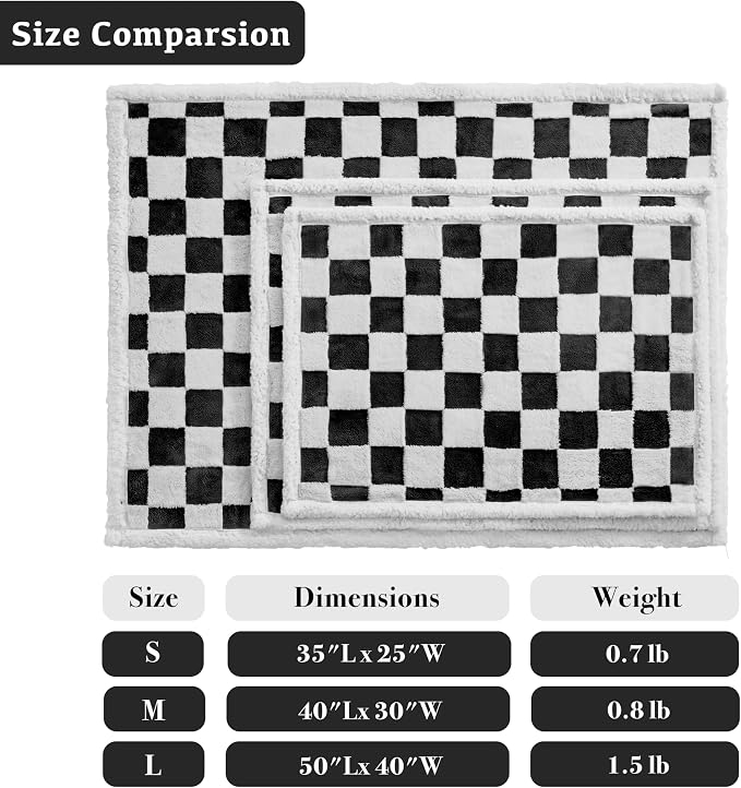 Ohocut Checkered Dog Blanket, Black Jacquard Sherpa Blankets for Small Dog and Cats, Cute Aesthetic Style Fluffy Fleece Pets Blanket for Couch Protection Washable, 30"x40"