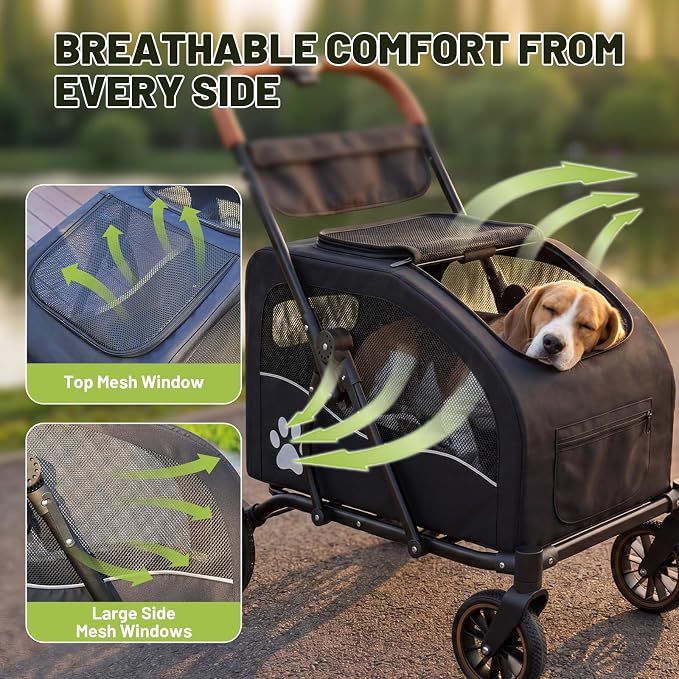 Dog Stroller for Large Dogs(up to 110lbs), Foldable Pet Stroller with Detachable & Collapsible Cabin, Dog Stroller for 2 Dogs or Multiple Cats, Spacious Dog Wagon for Large Dog & Medium Dog 20+ lbs