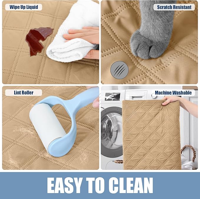 Smiry Waterproof Dog Bed Cover Pet Blanket, Soft Washable Dog Blanket for Furniture Bed Couch Sofa Reversible, Checkered (82"x82", Camel/Beige)