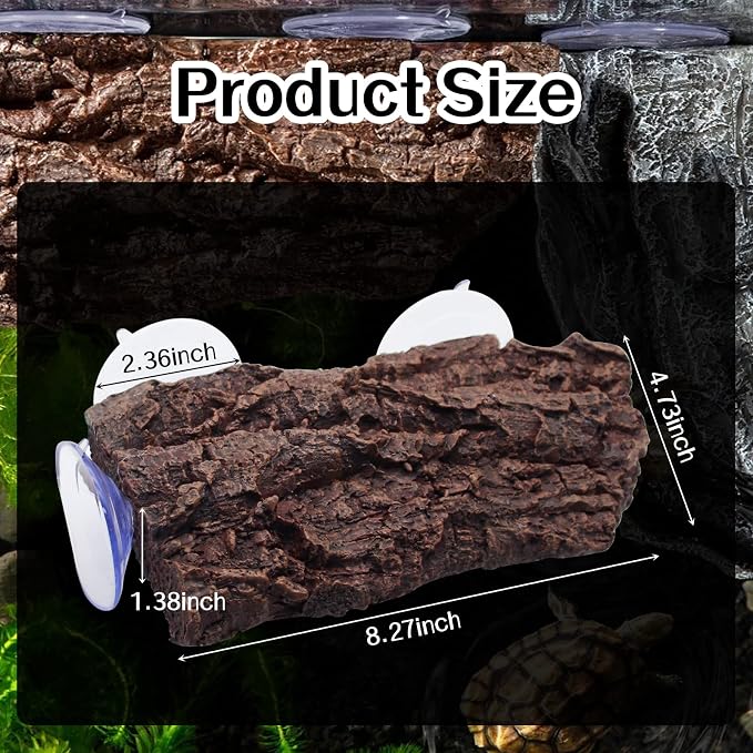 Turtle Basking Platform with 3 Suction Cups,for Frogs,Tortoise,Brown | 8.66" Floating Resting Terrace, |Adjustable Level | Natural Rock Texture, Anti-Skid | for Fish Tank, Aquarium, Terrarium
