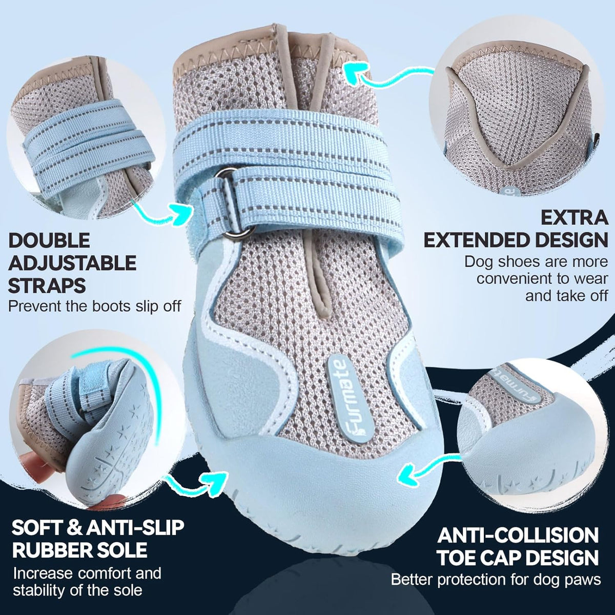 Dog Shoes for Large Small Medium Dogs, Breathable Mesh Dog Boots & Paw Protectors for Summer Hot Pavement Winter Snow, Waterproof Anti-Slip Dog Booties for Hiking Hardwood Floors(Blue-Beige1)