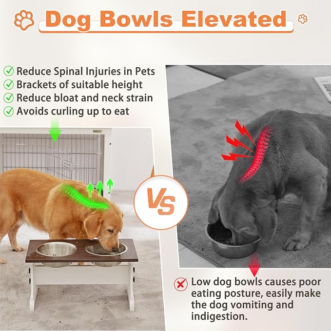 Piskyet Elevated Dog Bowls,Dog Bowl Stand, 12Cups15.7 H_90oz Bowl-Farmhouse | Farmhouse Dog Bowls Stand, Raised Dog Bowl with 2 Stainless Steel Wooden Dogs Bowls for Large Size Dogs