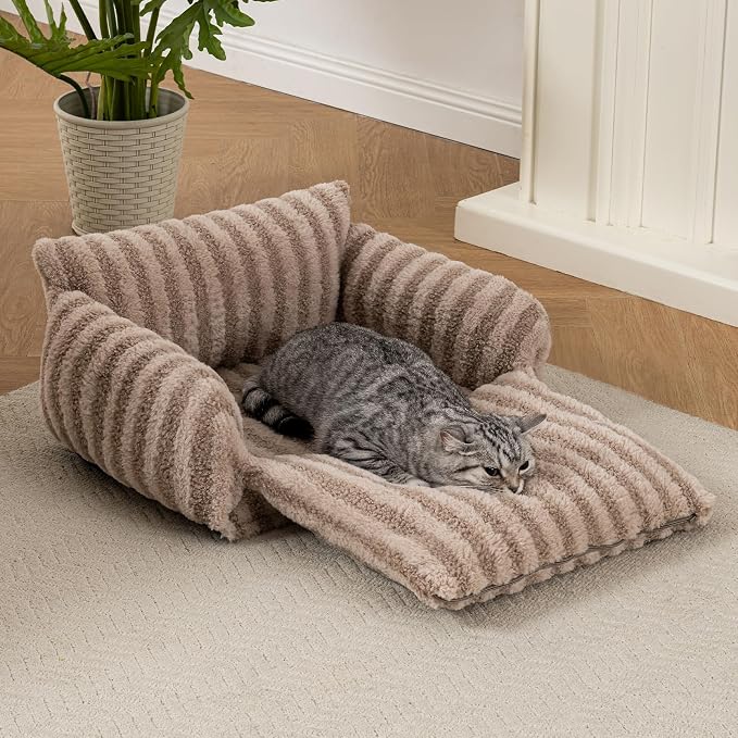 Hollypet Cat Bed Small Dog Orthopedic Couch Beds for Pets up to 13 lbs | Fluffy Multifunctional Double-Layer Warming Kitten Pet Couch Orthopedic Beds with Machine Washable Cover and Non-Slip Bottom