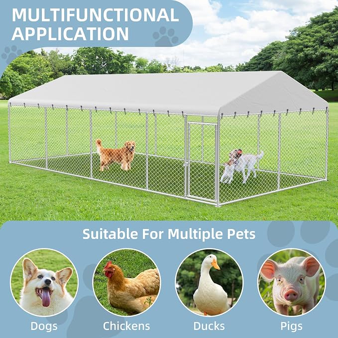 Rovibek 10X20FT Large Outside Dog Kennel, Heavy Duty Outside Dog Kennels Outdoor for Large Dogs with Secure Lock, Outdoor Dogs Enclosure for Yard with Thickened Roof