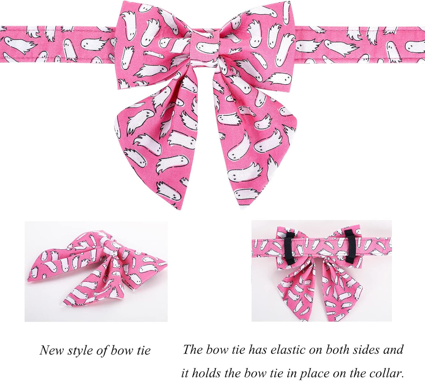 Lionet Paws Dog Collar with Bowtie, Halloween Bowtie for Dogs, Adjustable Comfortable Dog Collar Girl, M, Neck 13.5-22 in